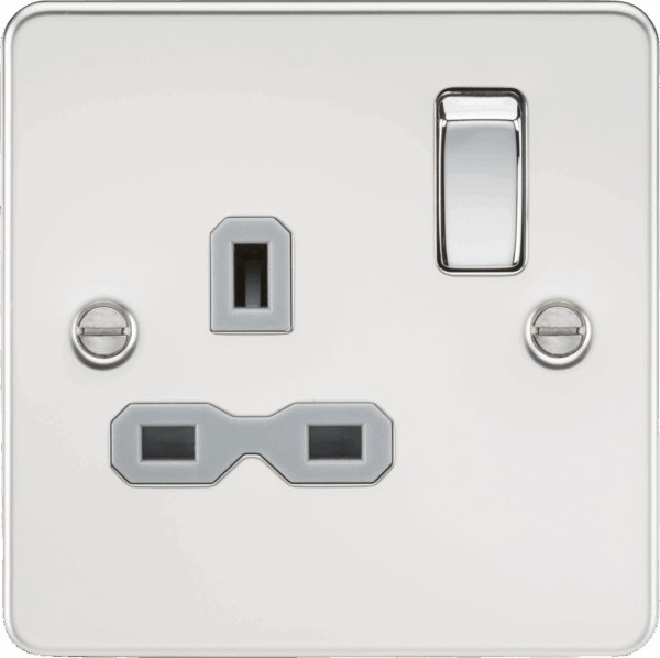 13A 1G DP Switched Socket - Polished Chrome with Grey Insert