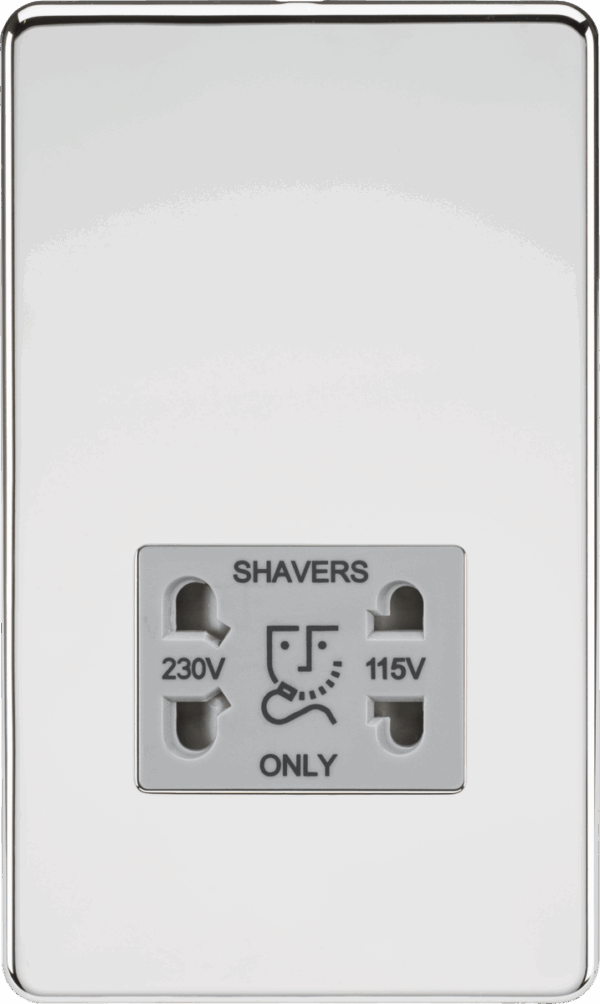 115/230V Dual Voltage Shaver Socket - Polished Chrome with Grey Insert