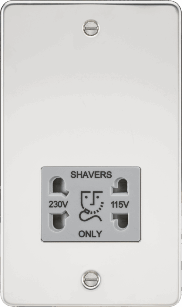 115/230V Dual Voltage Shaver Socket - Polished Chrome with Grey Insert