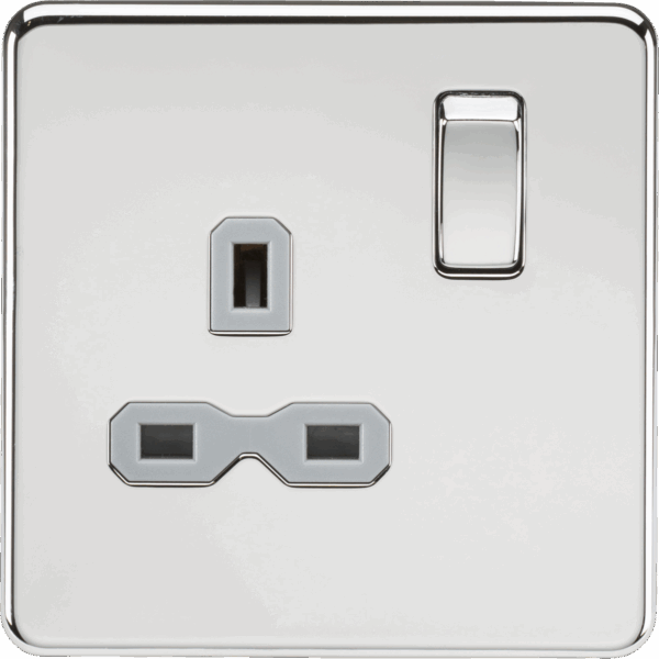 13A 1G DP Switched Socket - Polished Chrome with Grey Insert