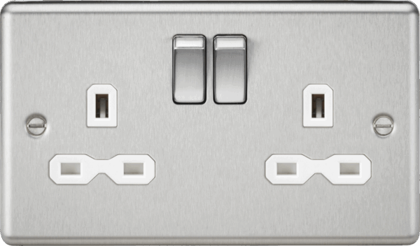 13A 2G DP Switched Socket with Twin Earths - Brushed Chrome with White Insert