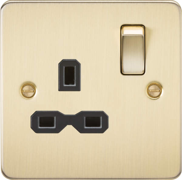 13A 1G DP Switched Socket - Brushed Brass with Black Insert