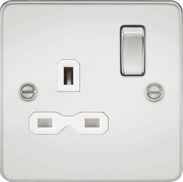 13A 1G DP Switched Socket - Polished Chrome with White Insert