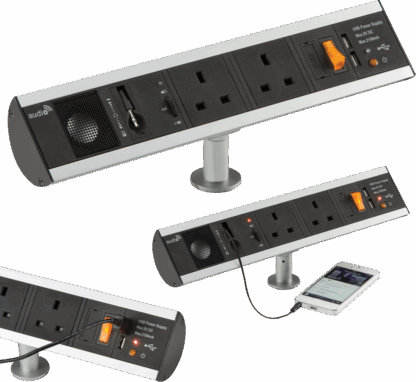 13A 2G Desktop Power Station with Dual USB Charger (2.1A) and Built in Speaker with Audio In port