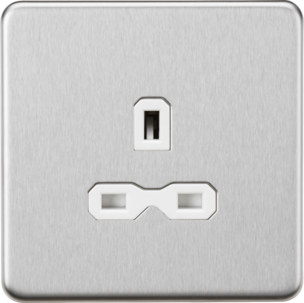 13A 1G Unswitched Socket - Brushed Chrome with White Insert