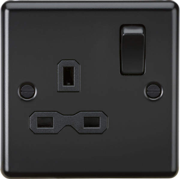 13A 1G DP Switched Socket - Matt Black with Black Insert