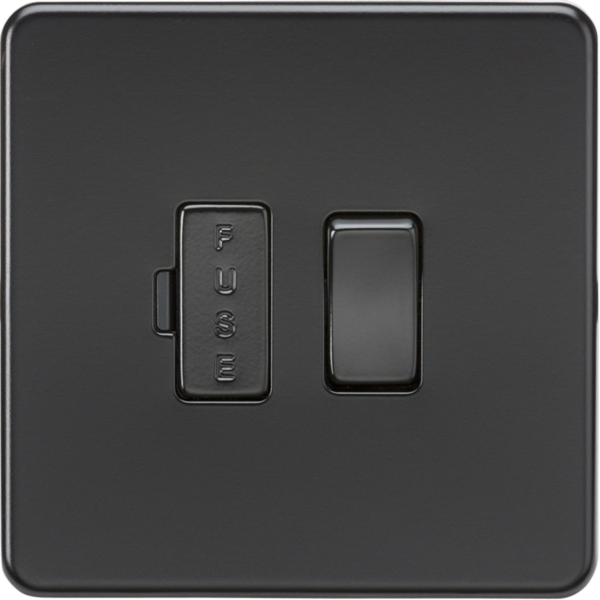13A Switched Fused Spur Unit - Matt Black with black fuse cover