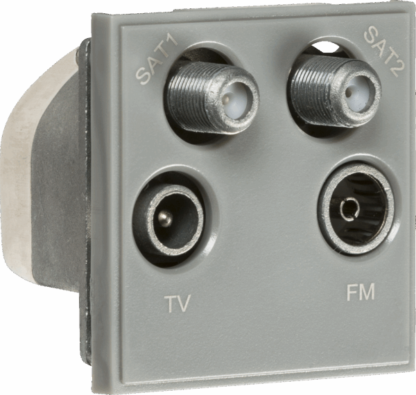 Quadplexed SAT1/SAT2/TV/FM DAB Outlet Module 50 x 50mm - Grey