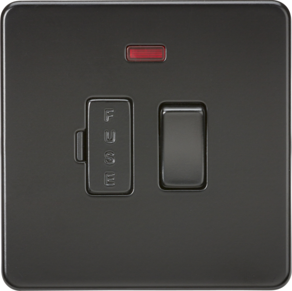 13A Switched Fused Spur Unit with Neon - Matt Black