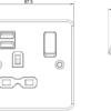 13A 1G SP Switched Socket with Dual USB A+A (5V DC 2.4A shared) - Brushed Chrome with Black Insert - Image 2