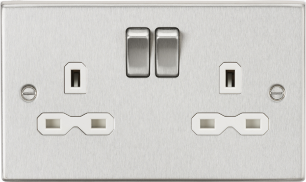 13A 2G DP Switched Socket with Twin Earths - Brushed Chrome with White Insert