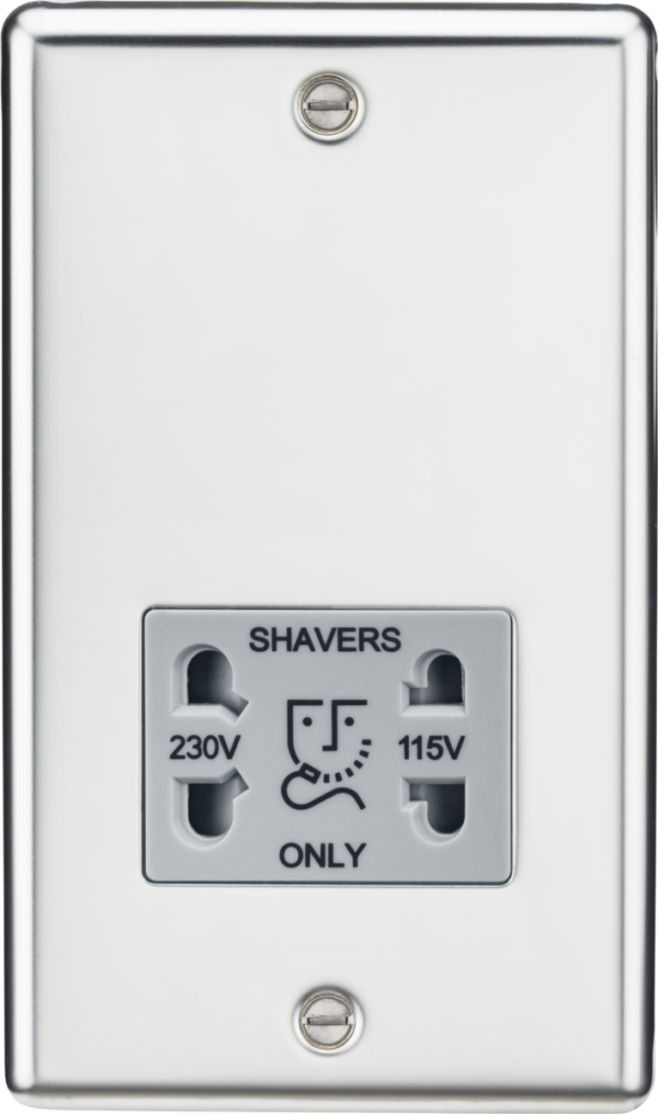 115/230V Dual Voltage Shaver Socket - Polished Chrome with Grey Insert