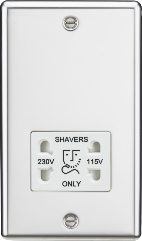 115/230V Dual Voltage Shaver Socket - Polished Chrome with White Insert
