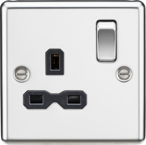 13A 1G DP Switched Socket  - Polished Chrome with Black Insert
