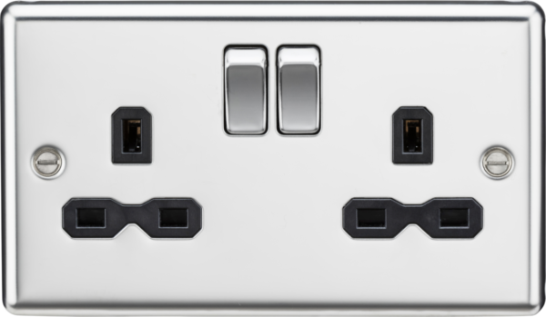 13A 2G DP Switched Socket with Twin Earths - Polished Chrome with Black Insert