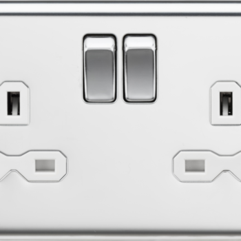 13A 2G DP Switched Socket with Twin Earths - Polished Chrome with White Insert