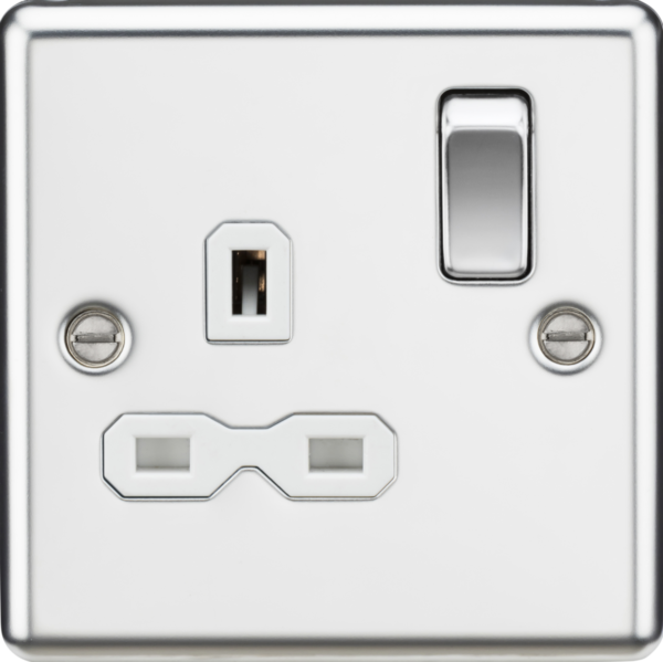 13A 1G DP Switched Socket  - Polished Chrome with White Insert