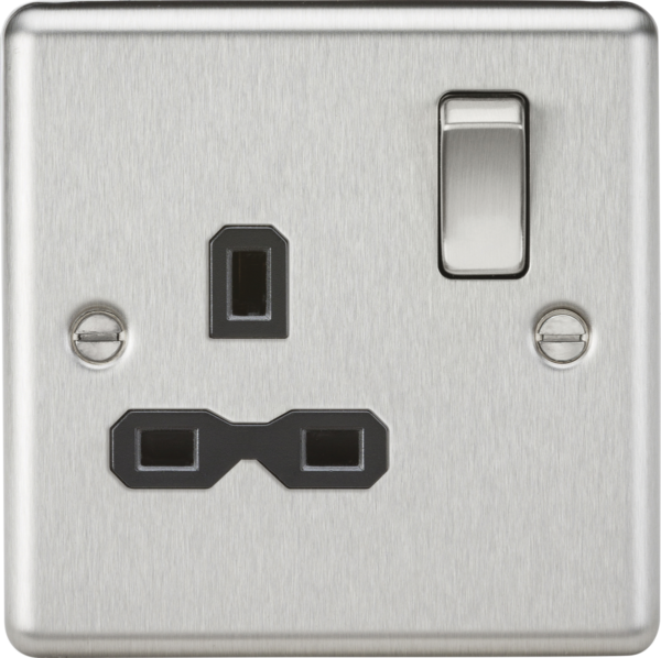13A 1G DP Switched Socket - Brushed Chrome with Black Insert