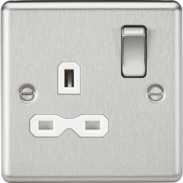 13A 1G DP Switched Socket - Brushed Chrome with White insert