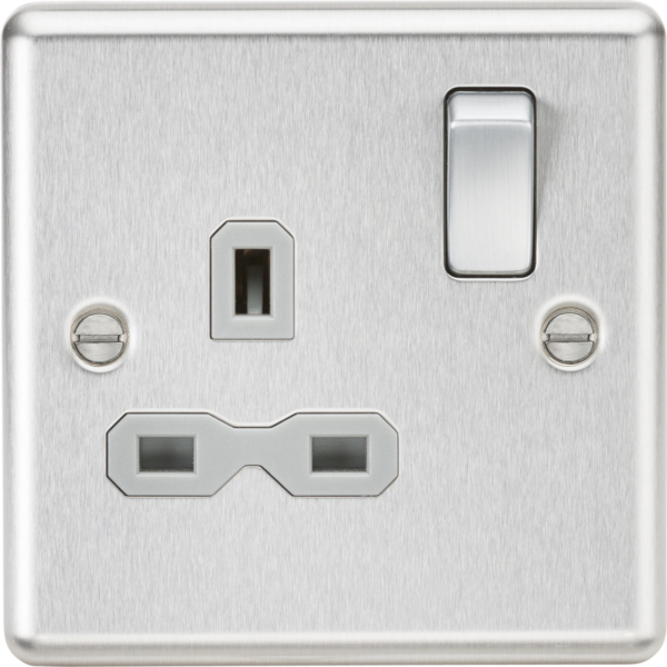 13A 1G DP Switched Socket  - Brushed Chrome with Grey Insert