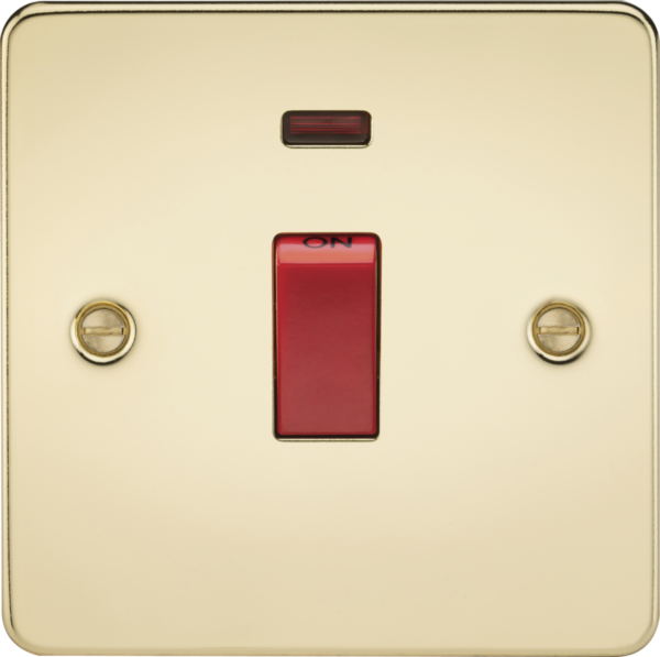 45A DP Switch with Neon (1G size) -  Polished Brass