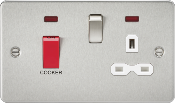 45A DP Switch & 13A Socket with Neons - Brushed Chrome with Grey Insert
