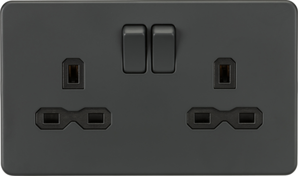 13A 2G DP Switched Socket with Twin Earths - Anthracite with Black insert