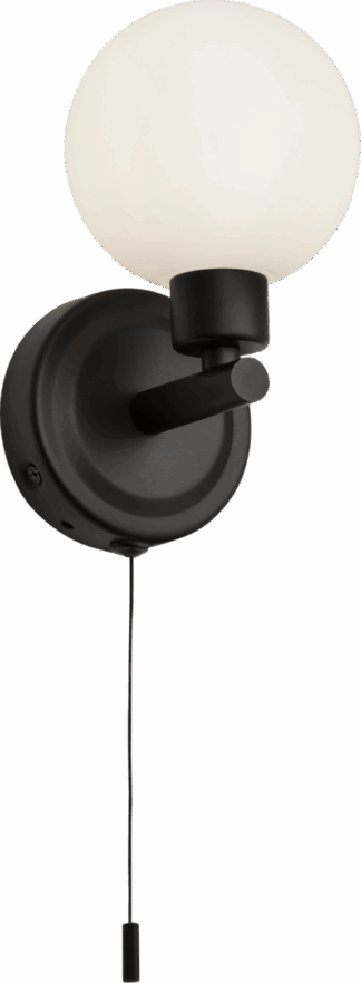 230V IP44 G9 Single Wall light with Round Frosted Glass - Matt Black