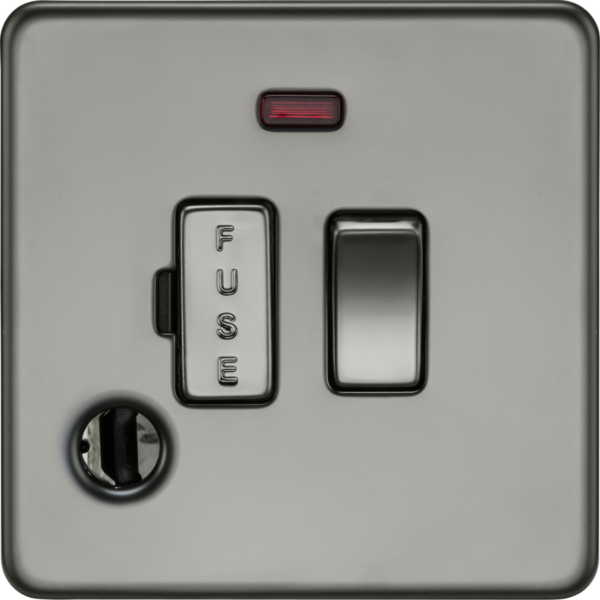 13A Switched Fused Spur with Neon and Flex Outlet - Black Nickel