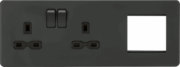 13A 2G DP Socket + 2G Modular Combination Plate - Anthracite with Black insert