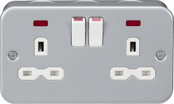 Metal Clad 13A 2G DP switched socket with neon