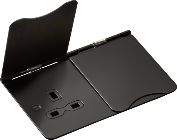 13A 2G Unswitched Floor Socket - Matt Black with Black Insert