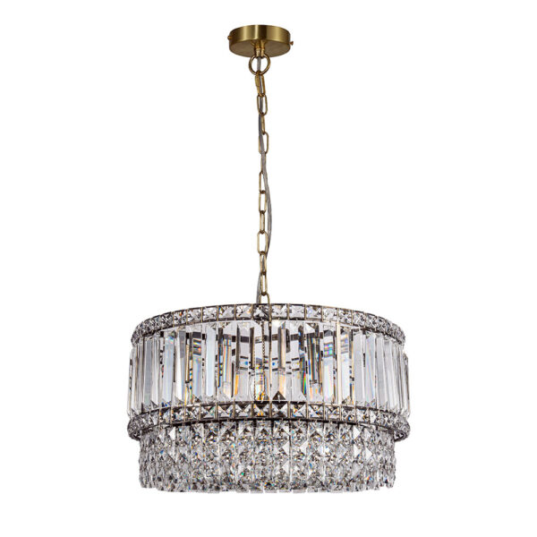 ISLA 6 Light Antique Brass with Crystal Pendant