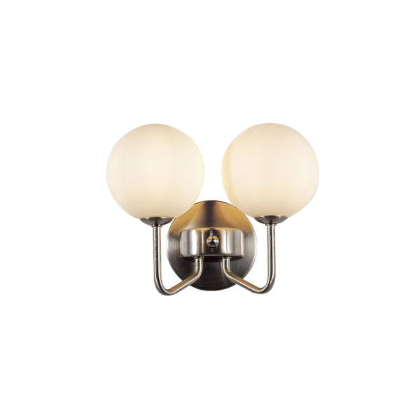 Lando 2 Light Wall Light Satin Chrome with Opal Ball