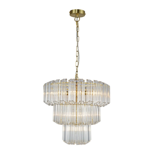 Pierre 7 Light Satin Brass Crystal Ceiling Pendant