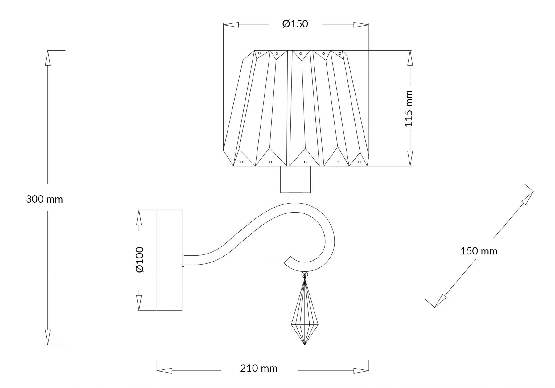 Senza 1 Light Polished Chrome Wall Light with Crystal Shade - Image 4